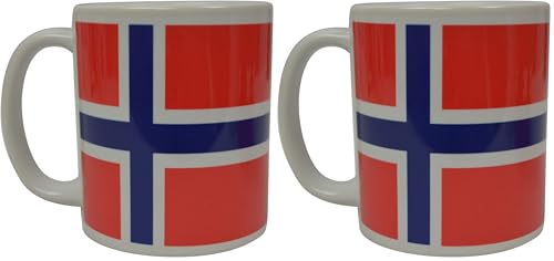Rogue River Tactical Norway Norwegian Flag Coffee Mug Novelty Cup Great Gift Idea For Men Women (Pack of 2) 11 Ounces (Pack of 2)