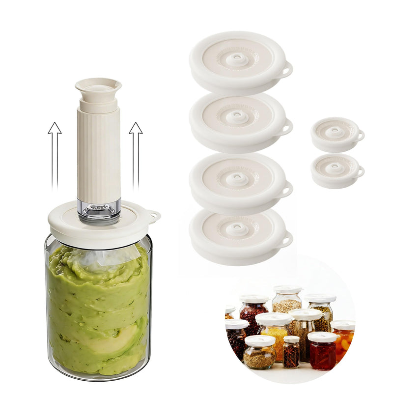 Jar Vacuum Sealer Lids 6 Pack, Faster & High-Suction Handheld Vacuum Sealer, Universal Lids for Wide/Regular/Small Mouth Jars, Airtight Seal for Food, Juice & Smoothies to Extend Freshness