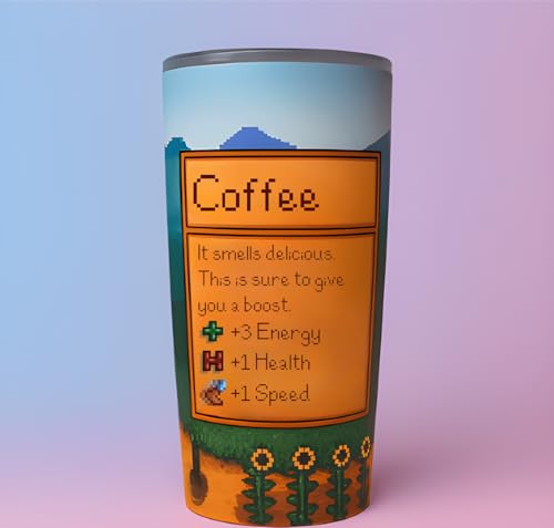 Original Retro Game Stats Tumbler, 20 Oz Insulated Stainless Steel Coffee Travel Cup