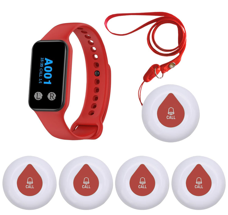 [Australia - AusPower] - Wireless Call Button System Caregiver Pager 5 SOS Call Buttons and 1 Watch Receiver Nurse Calling System Home/Elderly/Hospital/Clinic (5 Call Button(O1R) + 1 Watch Receiver(200VT)) 5 call button(O1R) + 1 watch receiver(200VT) 