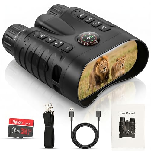 4K Night Vision Goggles for Adults, Night Vision Binoculars with 10X Optical Zoom 3-Inch HD Screen, for Hunting Wildlife Observation Security, Auto-Focus, Infrared, Waterproof.