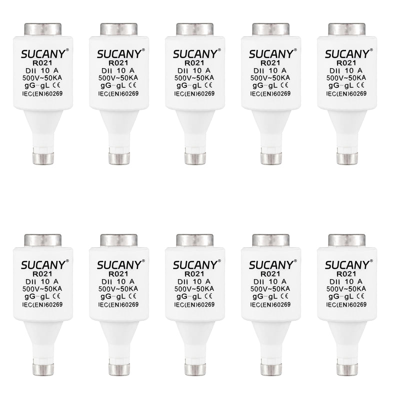 R021 DII E27 Ceramic Fuse Inserts, 10A, 500V, 50kA, gG (Pack of 10) | Diazed Fuse Inserts, 10 Amp Spiral Fuse, for Electrical Appliances in the Home and Industry