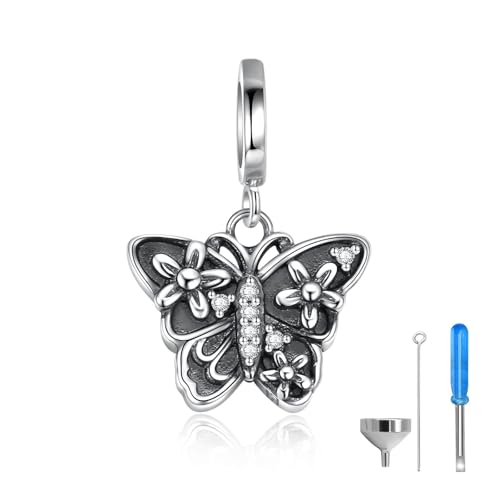 Sariel 925 Sterling Silver Butterfly Cremation Urn Charm for Ashes Memorial Keepsake Bead for Bracelet Necklace