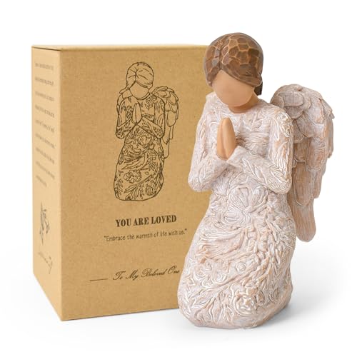 Praying Angel Figurines, Baptism Gift for Girls, Hand-Painted Resin Statue
