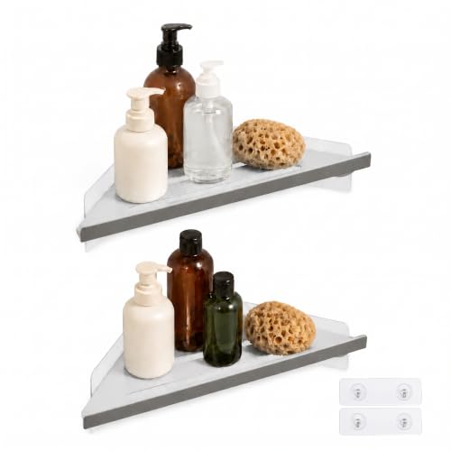 BVL Corner Shower Shelf, 8 Inch Brushed Nickel 2-PACK Bathroom Corner Organizer, 3M Adhesive Wall Mounted Shower Caddy, Waterproof Rustproof Metal Storage Rack for Shampoo Soap 8 INCH-2 PACK