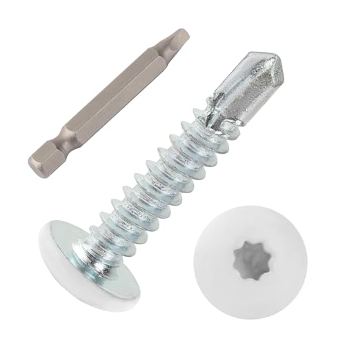Fuoequl Enclosed Trailer Screws, #10 x 1, Zinc-Plated 200 Pack White