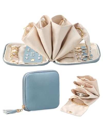 Lolalet Travel Jewelry Case Organizer, Soft Jewellery Pouch -Dustyblue Dustyblue
