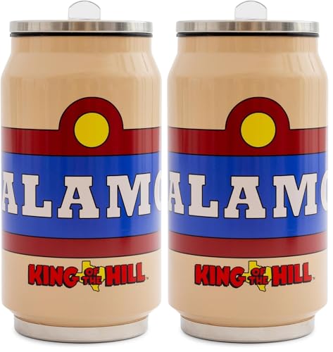 Silver Buffalo King Of The Hill Alamo Beer Logo Stainless Steel Drinking Can With Spill-Resistant Lid | Double-Walled Metal Tumbler | Holds 9 Ounces (Pack of 2) 9 Ounces (Pack of 2)