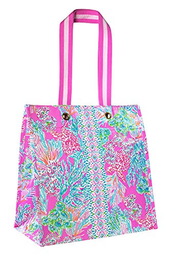 Lilly Pulitzer Market Shopper Bag, Reusable Grocery Tote, Shoulder Bag for Produce or Travel Seaing Things One Size (Pack of 2)