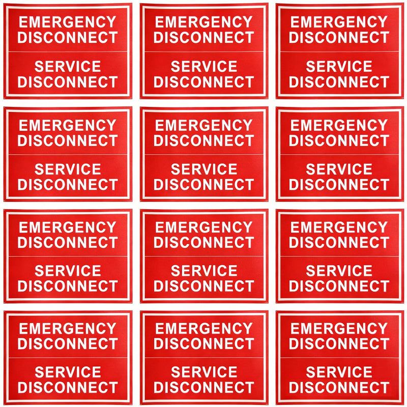12 Pack Emergency Disconnect Sticker 5"x 3.5", NEC Compliant Solar Warning Label, Waterproof Vinyl Electric Panel Decals for Breaker Box & Service Disconnect, Outdoor UV Resistant 12 Pack (Standard)