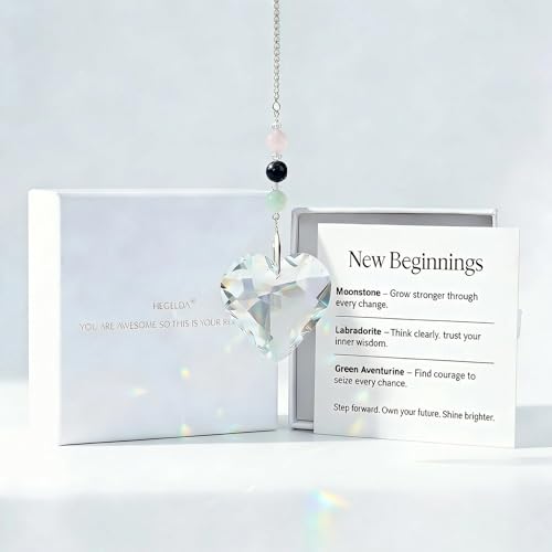 Hegelda Birthday Gifts for Women, Mom, Friend - Mothers Day Inspirational Gifts for Friends Her Coworkers Girlfriend Wife Mom Daughter Sister Aunt - Healing Crystals Heart Suncatcher for Window New Beginnings