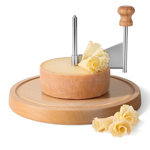 Cheese Curler Wheel, Girolle Cheese Shaver for i.a. Tête de Moine & Chocolate, Steel Cheese Curler with Wooden Base, Cheese Flower Shaver for Boards, Parties, Desserts