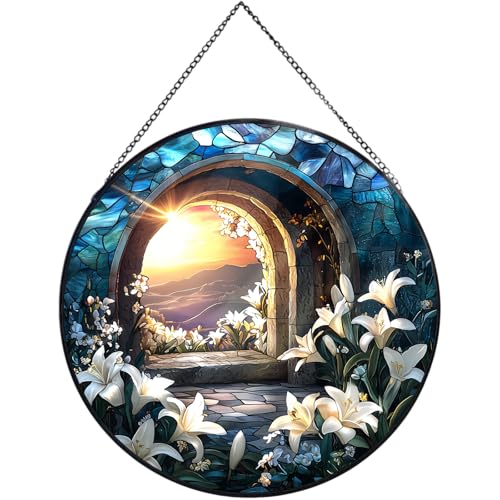 Jesus Christ Suncatcher 7.8″ Stained Glass Window Hanging Christian Ornament Religious Sun Catcher Wall Home Living Room Decor Christmas Birthday Gifts for Women Men Mom Coworkers D