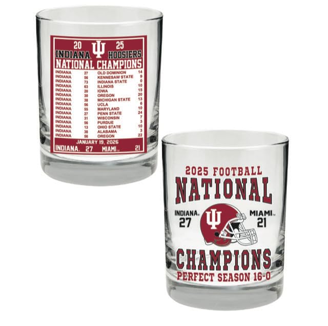 Indiana Hoosiers 2025 National Champions Rocks Glass Set of Two Colored Rocks Glasses