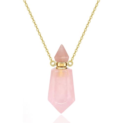 Cremation Jewelry Urn Necklaces for Ashes for Women Men, Natural Crystal Stone Memorial Keepsake Pendant Urn Locket for Human Ashes Holder Pink
