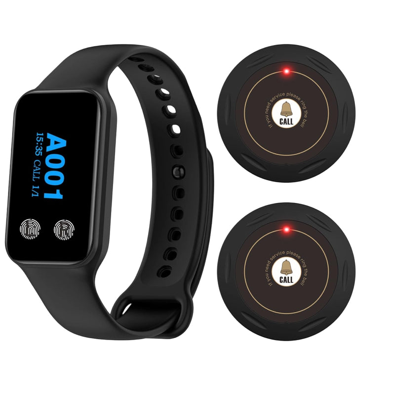 [Australia - AusPower] - Restaurant Pager System 1 Wrist Watch Receiver 2 Call Buttons 400+ft Long Range Nurse Call System for Restaurant,Clinic,Hotel,Cafe,Bar (2 Call Button(S1) + 1 Watch Receiver(200VT)) 2 call button(S1) + 1 watch receiver(200VT) 