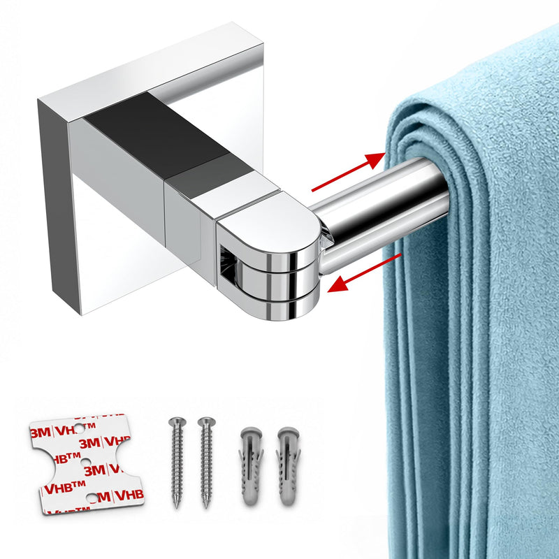 Ruacq Adjustable Towel Bar 15.8 Inch–26 Inch, Adhesive Towel Racks for Bathroom Wall Mounted, Stainless Steel Bathroom Towel Rack for Shower, Towel Rod with Square Base (Chrome) Chrome