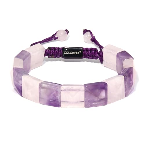 Natural Stone Amethyst Bracelet for Women - Handmade Healing Crystal Amethyst Rose Quartz Beaded Bracelets, Premium Energy Gemstone Bracelets Unique Double Protection Jewerly for Women Amethyst Rose (S)
