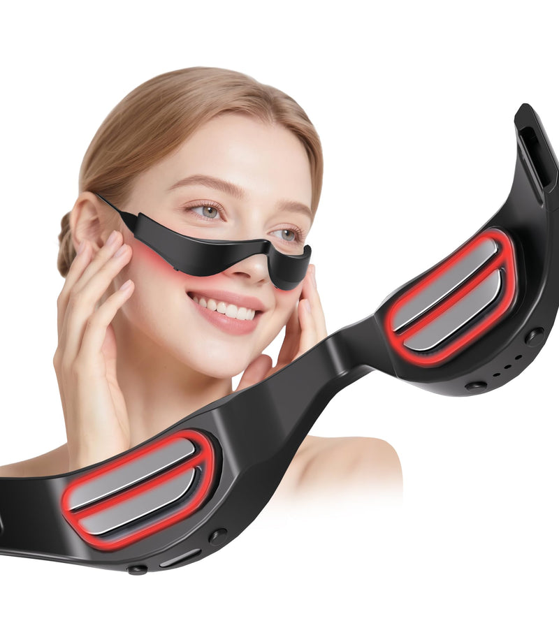 [Australia - AusPower] - Under-Eye Red Light Therapy Glasses, Rechargeable Therapy Device Microcurrent Eye Massager, Eyes Bag Remover for Dark Circles, Eye Bags & Wrinkles Black 