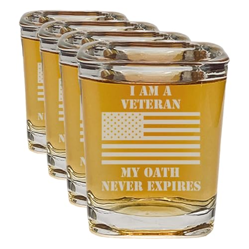 Rogue River Tactical I am a Veteran My Oath Never Expires Square Shot Glass Gift For Military Vet (Pack of 4) 2 Ounces (Pack of 4)