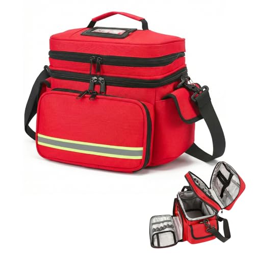 Double Layer Medical Bag, Empty Bag, Emergency Bag, Portable Travel Pharmacy for Medicine Bottle, Vitamins, Medical Accessories, Red