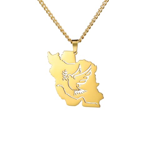 Dreamtimes Iran Map Pendant Necklace Peace Dove Olive Branch Persian Calligraphy Necklaces Stainless Steel Persian-Inspired Jewelry Style2-G