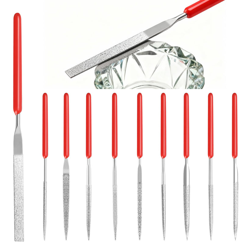 Mini Diamond Needle Files Set 2 x 100 mm for Metal/Wood Pack of 10 | Fine, precise, 2 x 100 mm; for wood/metal/jewellery/model building/3D printing; non-slip handles; for detailed work