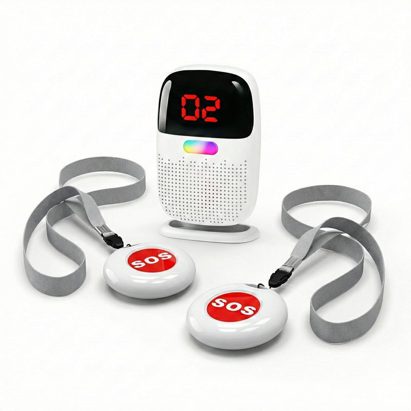 [Australia - AusPower] - PILSAMAS Rechargeable Caregiver Pager Wireless Call Button for Elderly, 1640ft Range Medical Alert System for Seniors No Monthly Fee, Portable Receiver with LCD Display & Vibration, IP65 Waterproof [2+1] Multi-Room 