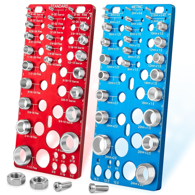 62 Nut and Bolt Thread Checker Standard and Metric Rustproof Nut and Bolt Thread Gauge with 25 Standard & 25 Metric Bolt & 12 Drill Bit Gauge, Bolt and Nut Size Finder for Quick Measurement 62 Thread Checker
