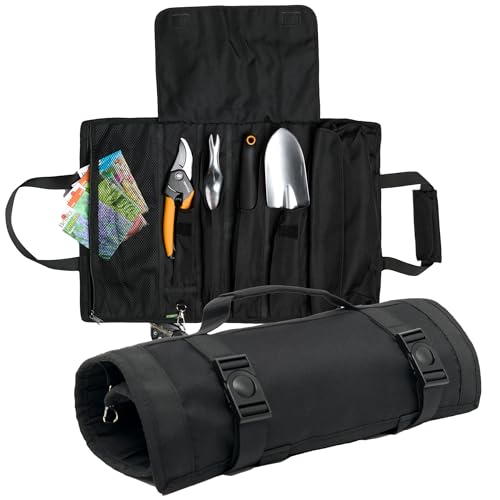 OGRE roll-up garden tool bag in black, heavy-duty organizer with six pockets, bag only