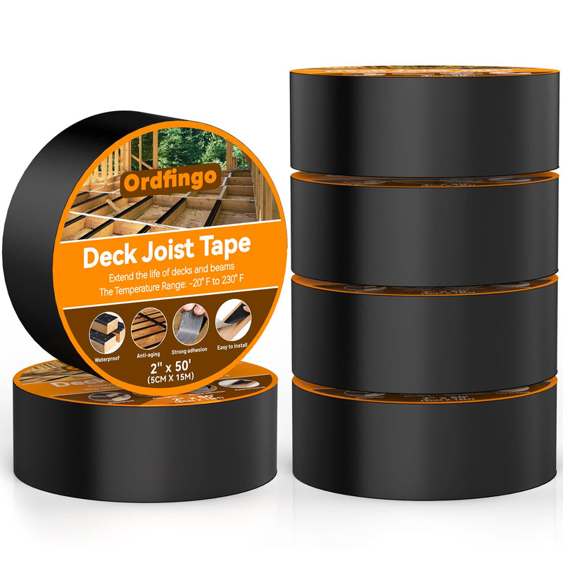 Joist Tape for Decking 2'' X 50'- 6 Rolls, Waterproof Butyl Deck Tapes 2 Inch, Weather Resistance, Anti-Corrosion, Self-Adhesive Flashing Decking Tape for Wood Joists Decks Beams 2" x 50'
