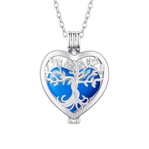 Openable Heart Cremation Urn Necklace for Ashes Stainless Steel Memorial Ash Pendant Keepsake Jewelry Cremation Jewelry for Women Silver-Blue