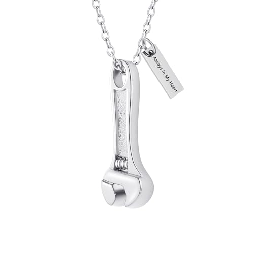 Wrench Cremation Jewelry for Ashes Pendant Urn Necklace with Mini Keepsake Urn Memorial Ashes Jewelry Silver-Always In My Heart