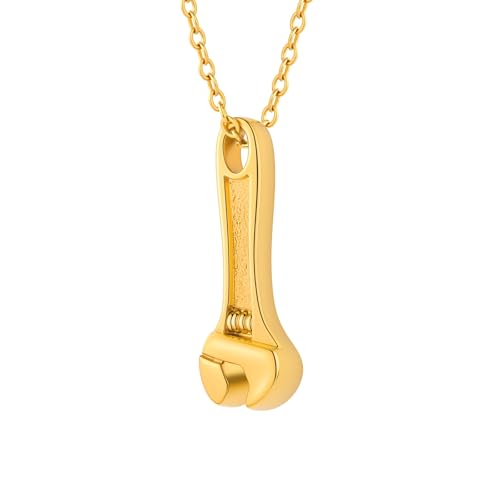 Wrench Cremation Jewelry for Ashes Pendant Urn Necklace with Mini Keepsake Urn Memorial Ashes Jewelry Gold