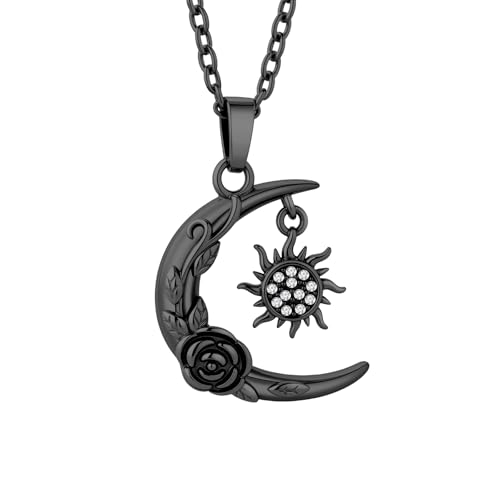 Cremation Jewelry for Ashes Pendant Urn Necklace Moon and Sun and Rosewith Mini Keepsake Human for Women Men Loved Ones Black