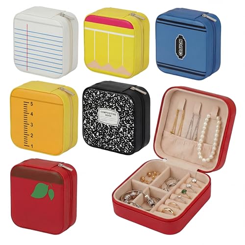 Tondiamo 6 Pcs Back to School Teacher Gifts Bulk Mini Jewelry Travel Case for Women Ring Earring Necklaces Preschool Kindergarten Gift