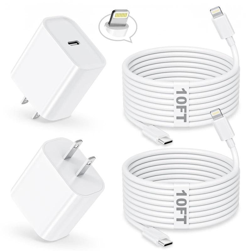 2Pack Fast Charger iPhone [Apple MFi Certified],10FT iPhone Charger Fast Charging USB C to Lightning Cable with 2Pack PD USB C ChargerBlock 10ft i Phone Charger Cord for i Phone 14/13/12/11/X/XS Max/8 10FT(C-L 2 Pack)