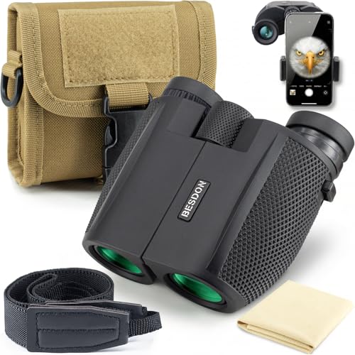 12x25 Compact Binoculars for Adults and Kids - Small Pocket Binoculars with 600D MOLLE Pouch - Phone Adapter and Wide Strap for Cruise Travel Hiking Bird Watching Concerts Outdoor Gift Tactical Black