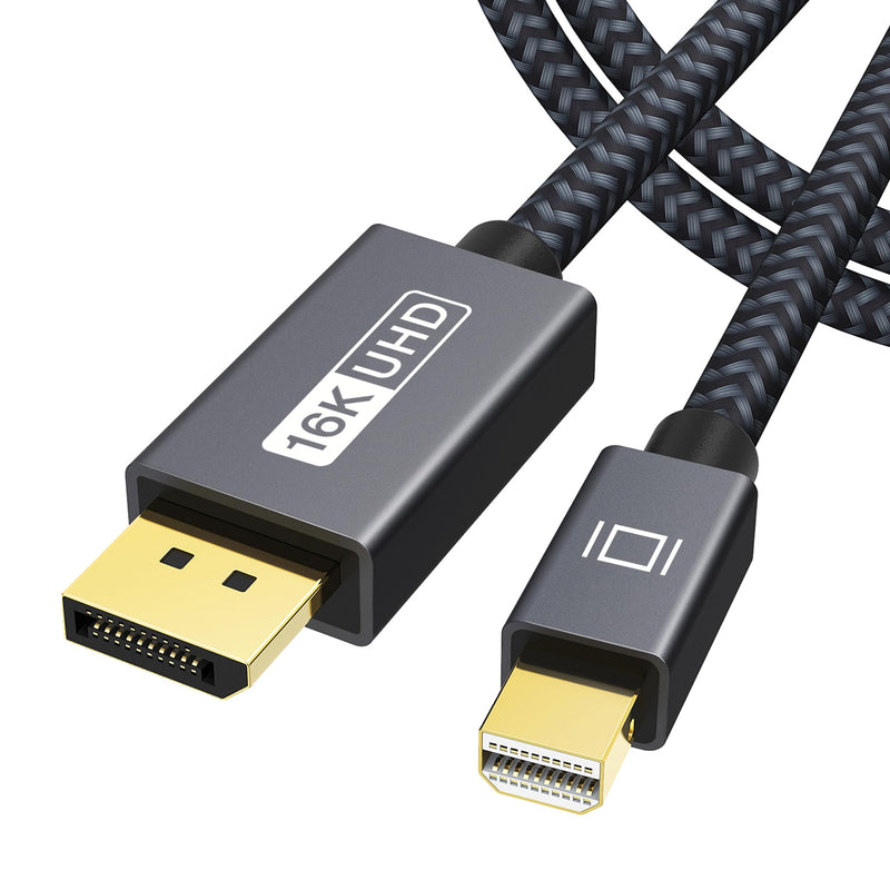 IVANKY 16K Mini DisplayPort to DisplayPort 2.1 Cable 10ft, 80Gbps [16K@60Hz, 8K@120Hz, 4K@240Hz] HDR, Bi-Directional Mini DP to DP Cable [Thunderbolt 2] 24K Gold-Plated, Aluminum Shell Braided for PC 10 Feet Grey