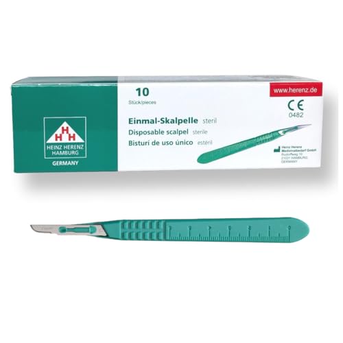 Disposable Scalpel No.15 - 10 in a Pack - Sterile, Stainless Steel Blade, Plastic Handle, Individually Wrapped - Medical Disposable Surgical Cutlery | Heinz Herenz medical supplies