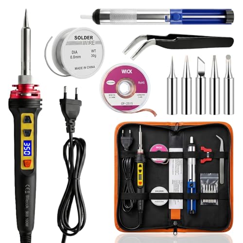 Soldering Iron Set, 100 W LCD, Soldering Iron with Adjustable Temperature 200-600 °C, Soldering Iron with On/Off Switch, 30 g Soldering Wire, 5 Soldering Tips, Desoldering Pump, Soldering Set for | Präzisions Lötkolben Elektronik mit Ein/Aus Schalter, ...