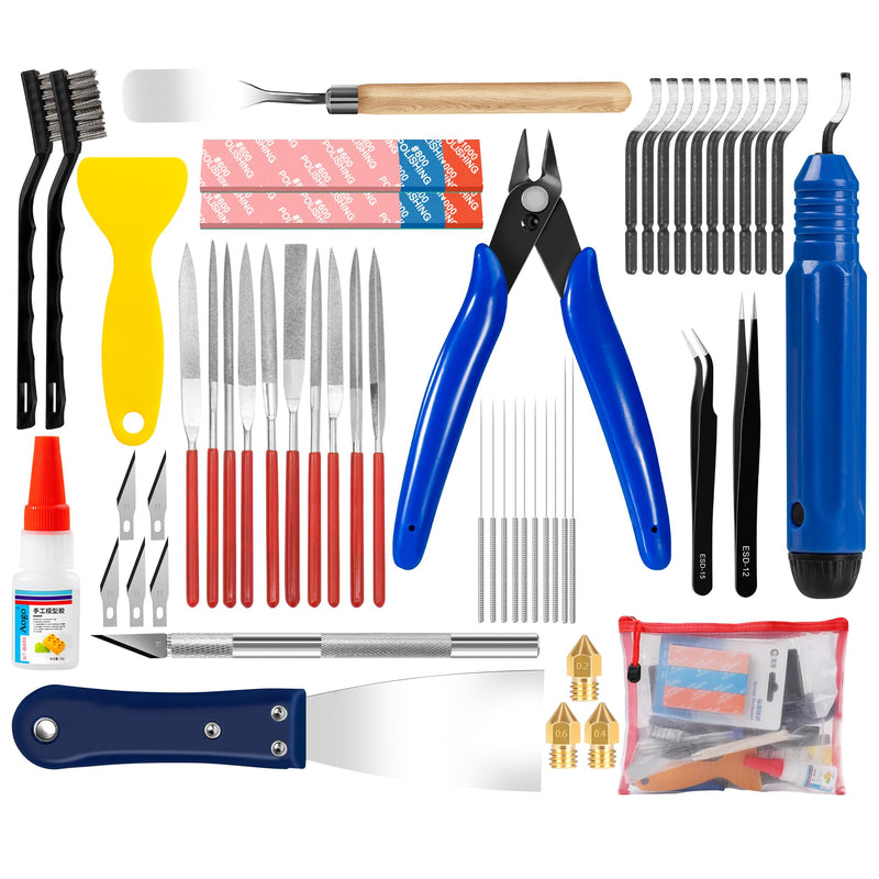 [Australia - AusPower] - 52Pcs 3D Printer Tool Kit Includes a Scraper, Nozzle Cleaning Needle, deburring Tool, File, Wire Cutters, and Brushes Maintenance kit for All FDM/SLA 3D Printing DIY Model Enthusiasts 