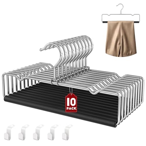 DOIOWN Pants Hangers,No Crease Non-Slip Foam Padded Metal Hangers 10 Black