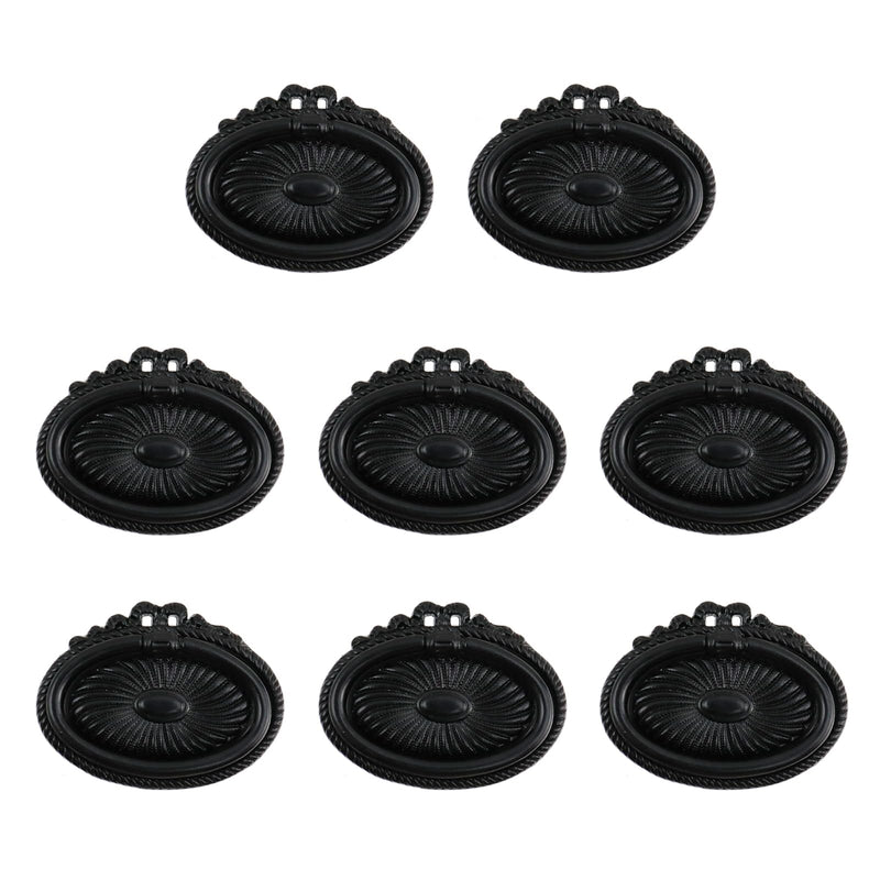 MY MIRONEY 8PCS Carved Cabinet Ring Pulls Black Ring Drawer Pulls Zinc Alloy Hardware Drop Ring Pulls Handles for Kitchen, Dresser, Closet, Cupboard Type L