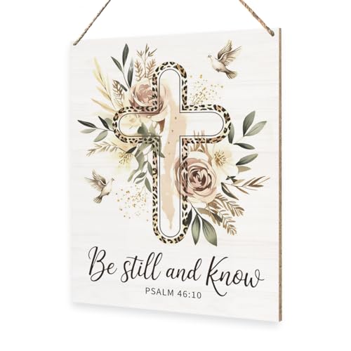 Bible Verses Psalm 46:10 Decor for Home Living Room Farmhouse Christian Cross Gifts for Women Men Believer 8 x 10 Inches