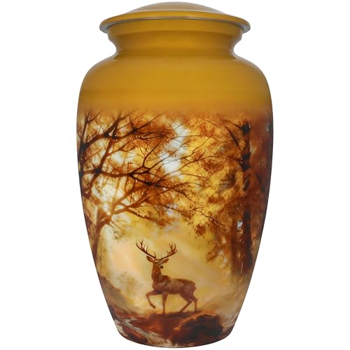 NANIURN Large Urn for Human Ashes, Yellow Forest Deer Funeral Cremation Urn