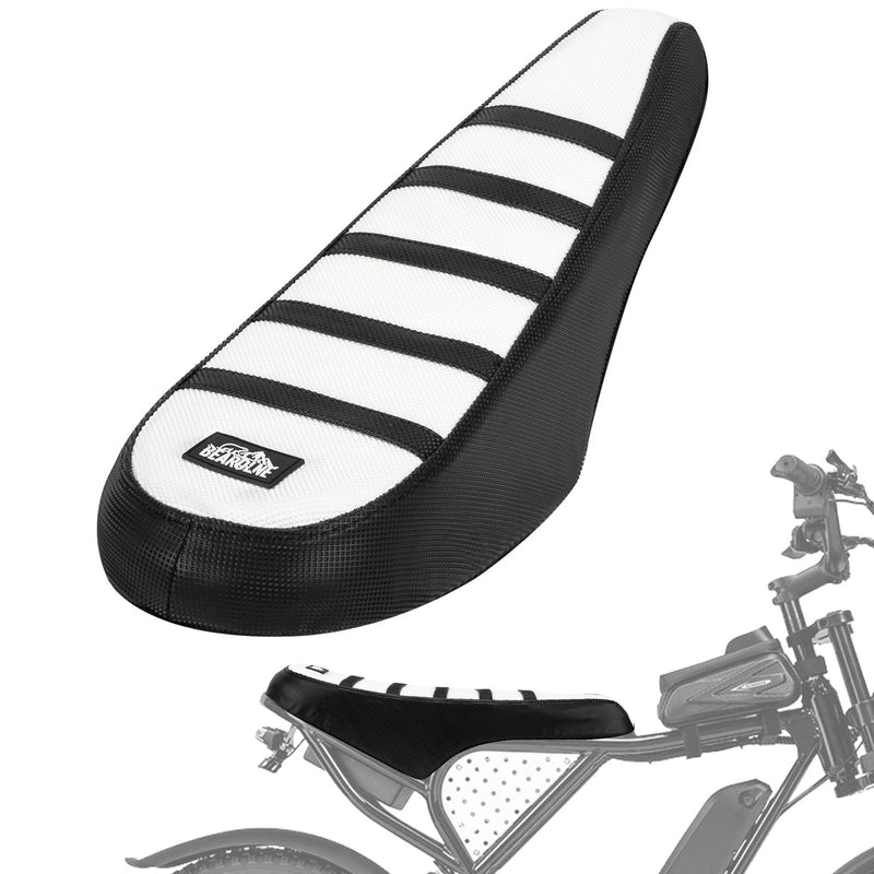 Ebike Seat Cover Upgraded for Ridstar Q20/Q20 pro EBikes Waterproof Non-Slip Seat Cover with Elastic Strap Seat Covers for Electric Dirt Bike (White with Black Ribs) White with Black Ribs