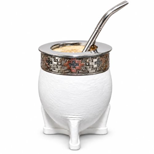 Yerba Mate Cup Set Argentina, Calabash Gourd, Geometric Alpaca Band Geometric Band