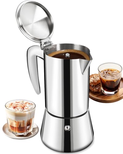 304 Stainless Steel Tinckened Express Coffee Maker 4 Cup 4Cup Polished Silver