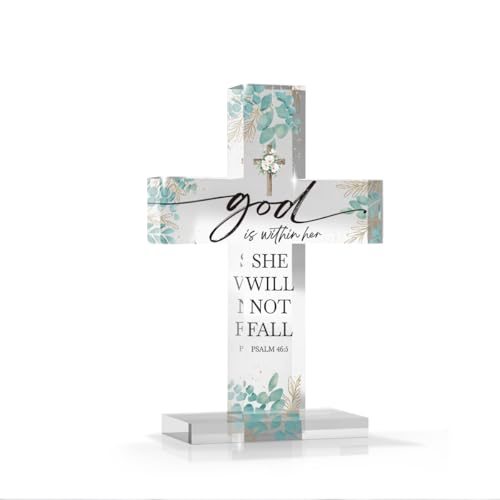 God Is Within Her She Will Not Fall Spiritual Inspirational Religious Christian Gifts for Men Women Jesus Bible Verses Acrylic Cross Decor for Easter Office Desk Home Decor 3.5x5 Inches God9 5.3x3.5